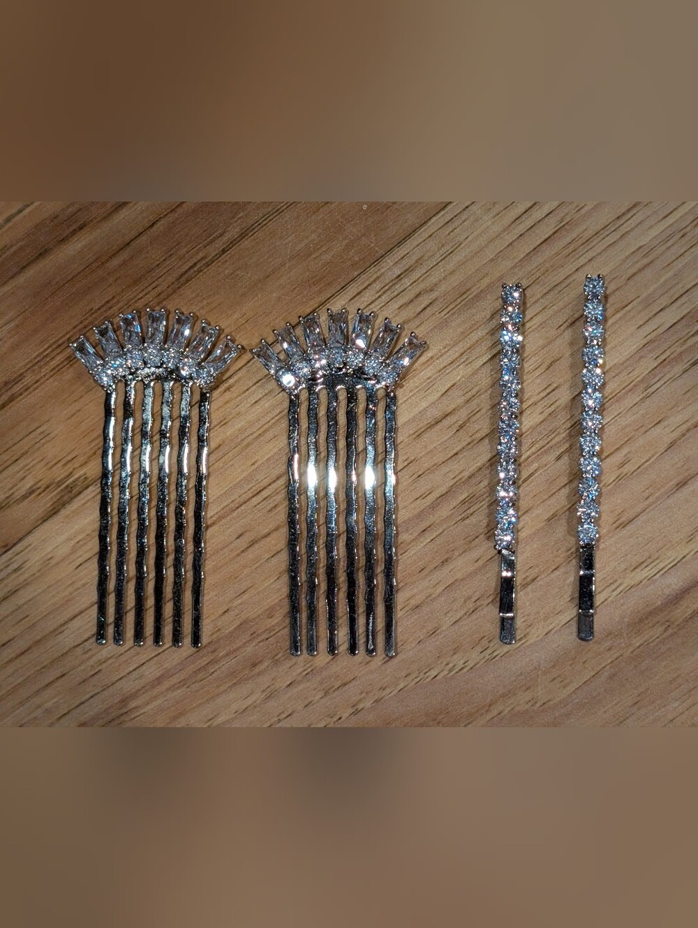 Crystal Fan Hair Comb and Rhinestone Bobby Pin Set - Silver